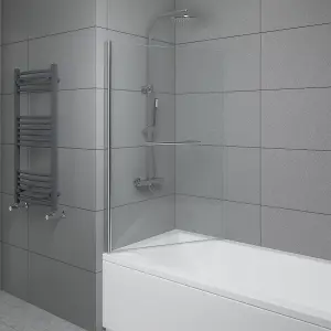 SunDaze 6mm Toughened Safety Glass Straight Pivot Shower Bath Screen with Towel Rail - 1400x800mm Chrome