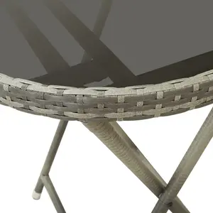 Berkfield Tea Table Grey 60 cm Poly Rattan and Tempered Glass