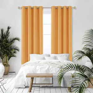 Deconovo Eyelet Energy Saving Curtains Thermal Curtains Blackout Curtains for Bedroom, Orange, 52 x 45 Inch, Two Panels