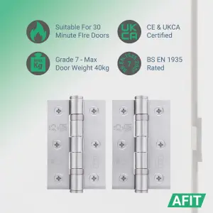 AFIT Satin Chrome Door Hinges - 3 Inch / 76mm  Internal Fire Door Hinges - 2 Pairs