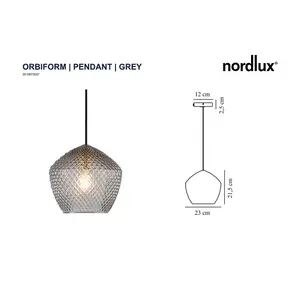 Nordlux Orbiform Indoor Dining Kitchen Pendant Ceiling Light in Grey (Diam) 23cm