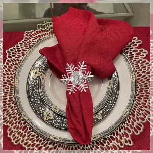 Snowflakes Design Napkin Holder Rings Serviettes Buckles for Christmas Table Décor, Silver, 4pcs