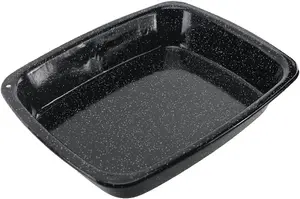 SPARES2GO Roasting Tin Oven Baking Tray Deep Non Stick Pan Vitreous Enamel White Speckled