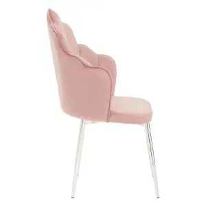 Interiors by Premier Pink Velvet Dining Chair, Backrest Pink Accent Chair with Chrome Legs