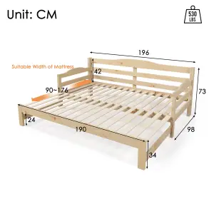 Daybed, Cabin Bed, Single Guest Bed Sofa Bed, Pull out Trundle for Living Room and Bedroom (3 FT) 90 x190 cm - White