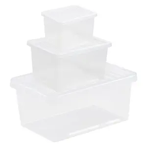 2 x Home Office Clear 96 Litre Transparent Plastic Storage Containers With Lids