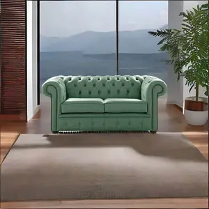 Chesterfield 2 Seater Shelly Jade Green Leather Sofa Settee Bespoke In Classic Style