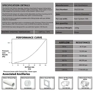 Kair Ceiling Valve 100mm - 4 inch Stainless Steel Adjustable Supply and Extract Vent