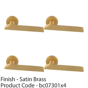 4 PACK - Premium Slim Flat Door Handle Set - Satin Brass Designer Lever on Round Rose