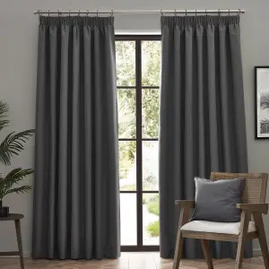 furn. Dawn 100% Blackout Thermal Charcoal Pencil Pleat Curtains, 229 x 137cm