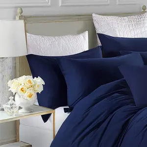 Marnisha Polyester Solid Colour Duvet Cover Set with Pillowcases Navy / Single - 1 Standard Pillowcase