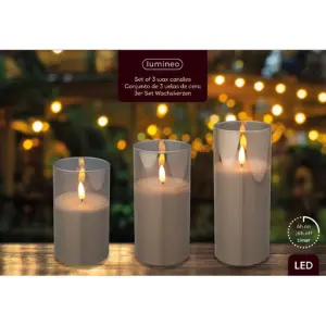 3 Smoky Glass LED Candles With Timer Warm White Candle Lights Realistic 7.5cm Wide