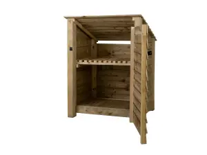 Wooden tool store (roof sloping back), garden storage with shelf W-99cm, H-126, D-88cm - natural (light green) finish