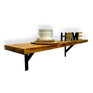 Rustic Breakfast Bar Wall Mounted Industrial 30cm Solid Wood BT01 (Tudor Oak, 80cm (0.8m)