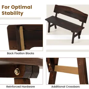 Costway 2-Seat Outdoor Patio Bench 120cm Spruce Wood Garden Loveseat with Inclined Backres