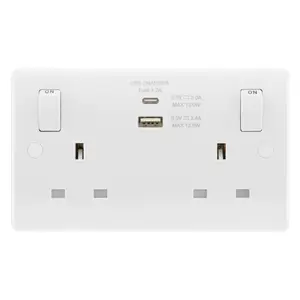 LAP White Double 13A Raised slim Switched Screwed Socket with USB, x2 & White inserts