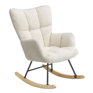 Rocking Armchair Tufted Upholstered Rocker Chair Recliner Sofa Chair, Cream