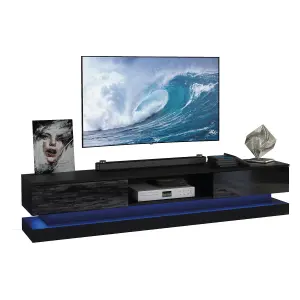 Bloom TV Unit 180cm Black with High Gloss Doors and LED Lighting - Creative Furniture