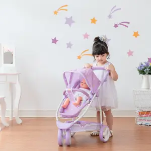 Teamson Kids Twinkle Stars Princess 2-in-1 Baby Doll Stroller, Purple