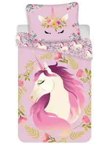 Unicorn Flowers 100% Cotton Single Duvet Cover Set - European Size