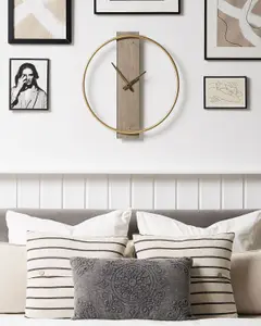 Beliani Modern Wall Clock CASITAS Wood Gold