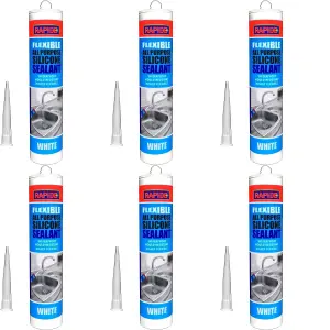 Rapide All-Purpose Flexible Silicone Sealant Cartridge White 260ml (Pack of 6)