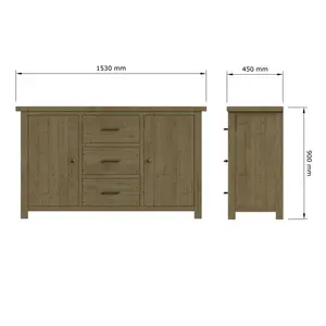 Almerton Large Sideboard 2 Door 3 Drawer – Solid Reclaimed Natural Pine. Fully Assembled.