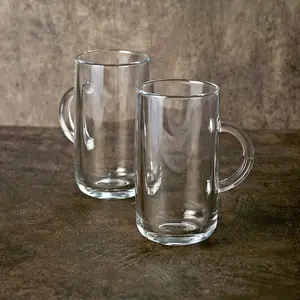 Queensway Home & Dining 270ml 6Pcs Iconic Clear Glass Mugs Coffee Hot Drinks Tea Cup Set with Handle