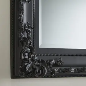 Wall Mirror Carved Louis Decorative Rectangular shape with Black Ornate Frame- H110cm x W 80cm x D 6.5cm for Hanging in Bedroom