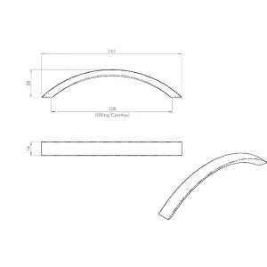 Curved Convex Grip Pull Handle 141 x 14mm 128mm Fixing Centres Satin Nickel