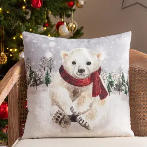 Evans Lichfield Snowy Polar Bear Printed Feather Filled Cushion