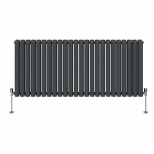 Rinse Bathrooms 600x1416mm Anthracite Horizontal Designer Radiator Double Column Oval Panel Bathroom Radiators