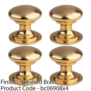 4 PACK - Victorian Tiered Door Knob - 50mm Polished Brass Cabinet Pull Handle Round Rose