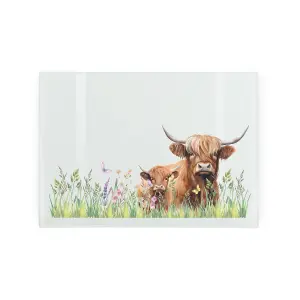 Highland Cows Worktop Saver Glass Chopping Board - Worktop Protector