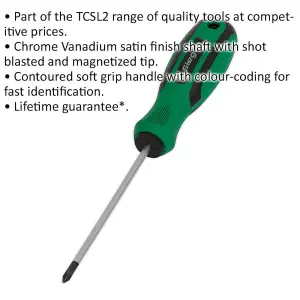 Premium Pozi Head 75mm Screwdriver with Soft Grip Handle and Chrome Vanadium Shaft