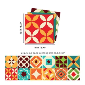 24 Pieces 15x15cm Ziggy Colourful Retro Tile Stickers