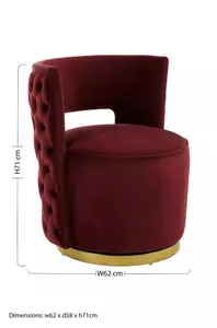 Interiors by Premier Red Wine Velvet Upholstered Round Chair, Accent Chair for Living Room, Accent Lounge Chair for Home, Office