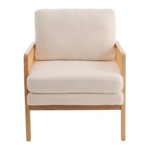 Upholstered Armchair with Wood Frame Rattan Arms Chair in White