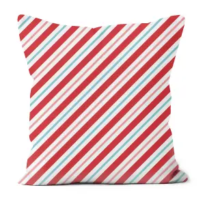 Printed Faux Suede Cushion Christmas Candy Stripe 30cm x 30cm