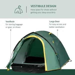 Outsunny Compact Camping Tent w/ Vestibule & Mesh Vents for Hiking Green