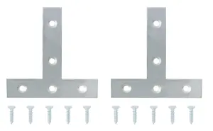 Zinc-plated Steel Tee plate (L)75mm (W)75mm (T)1.4mm, Pack of 2