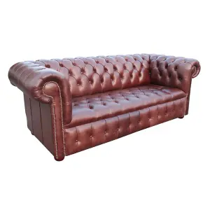 Chesterfield 3 Seater Buttoned Seat Sofa Old English Hazel Real Leather In Classic Style