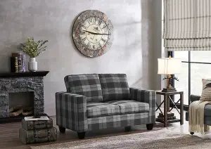 Dakota Grey Tartan  Sofa 2 Seater Cushioned Settee Modern Living Home Couch Sofa in A Box