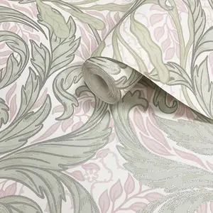 Vale Leaf Wallpaper Green / Pink Muriva 221503