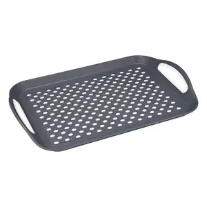 2 X Large Plastic Rectangular Non-slip Top & Bottom Serving Tray - Anti-slip Patterned Surface - With Easy-grip Handles