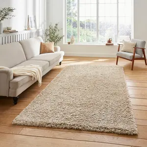 Beige Plain Shaggy Modern Easy To Clean Rug For Dining Room-160cm X 220cm