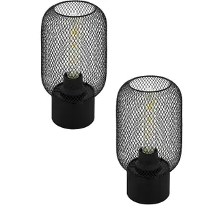 2 PACK Table Lamp Desk Light Black Steel Round Wire Mesh Shade 1x 60W E27