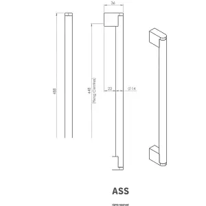 2x Round Bar Pull Handle 488 x 14mm 448mm Fixing Centres Satin Nickel & Steel