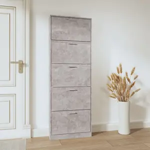 Shoe Cabinet Concrete Grey 59x17x169 cm Engineered Wood