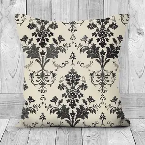 Faux Suede Cushion Mono Damask Effect Print 30cm x 30cm